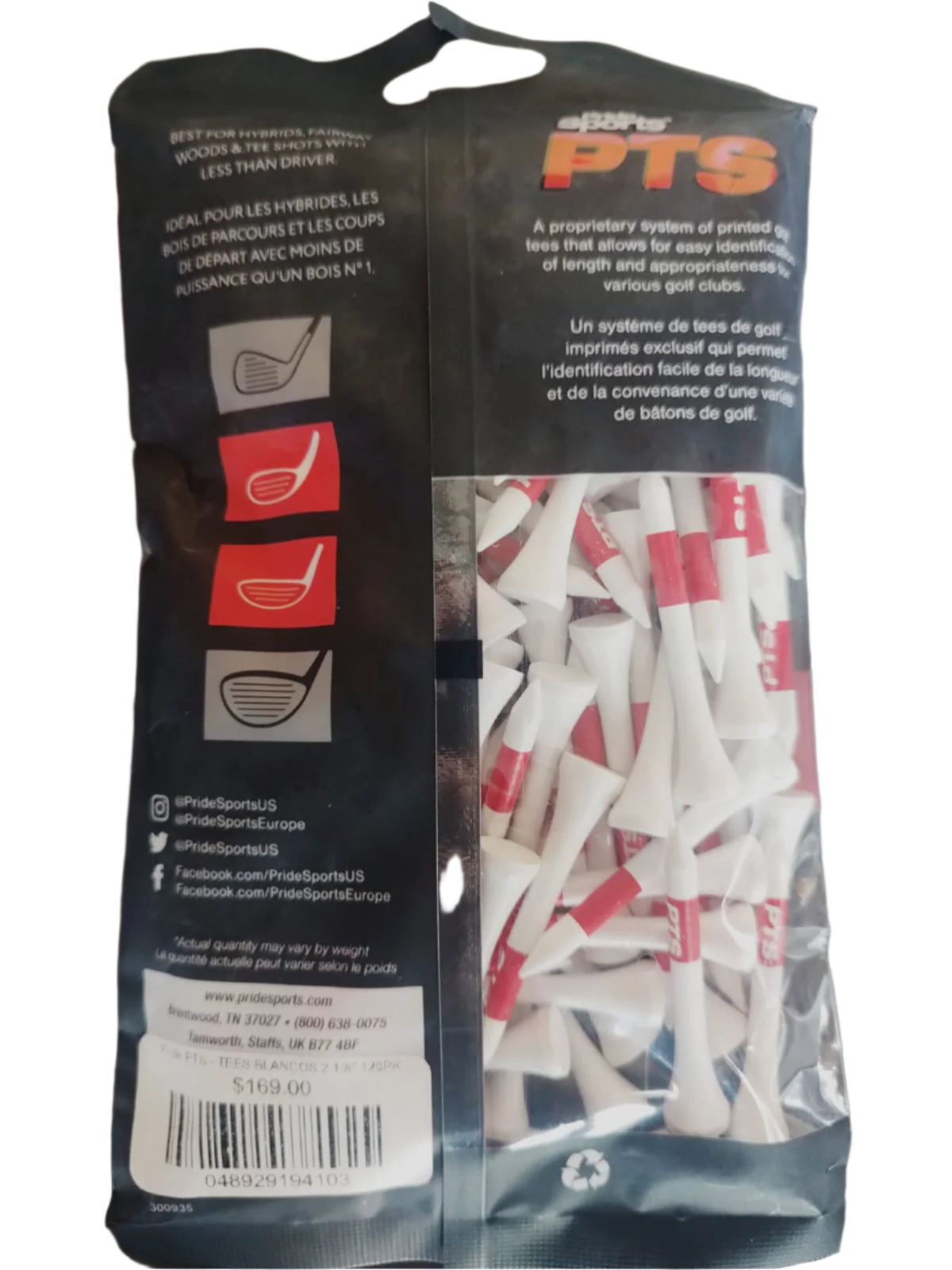Pride PTS - TEES BLANCOS 2 1/8'' 120PK