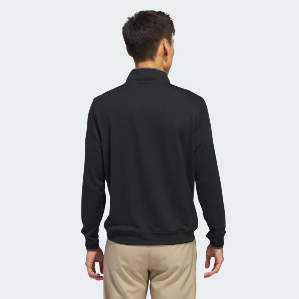 Adidas Sudadera Negra Liviana Con Medio Cierre