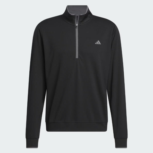 Adidas Sudadera Negra Liviana Con Medio Cierre