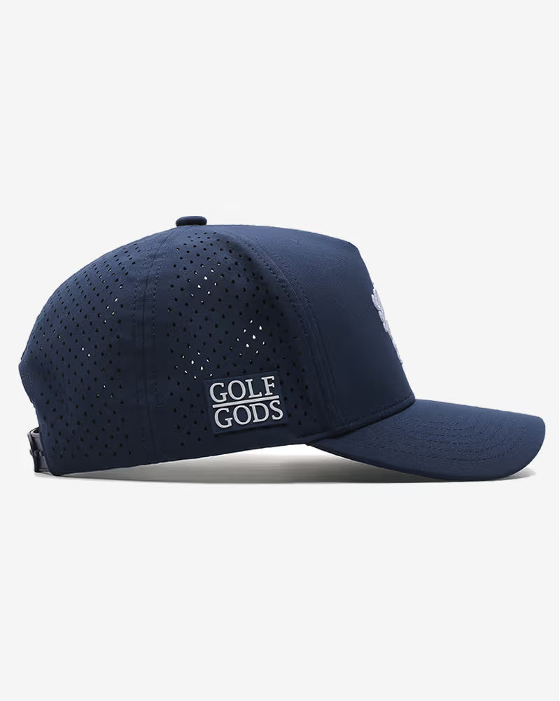 TOUR PRO Golf Gods Script Golf Hat in Navy Blue with Curved Brim
