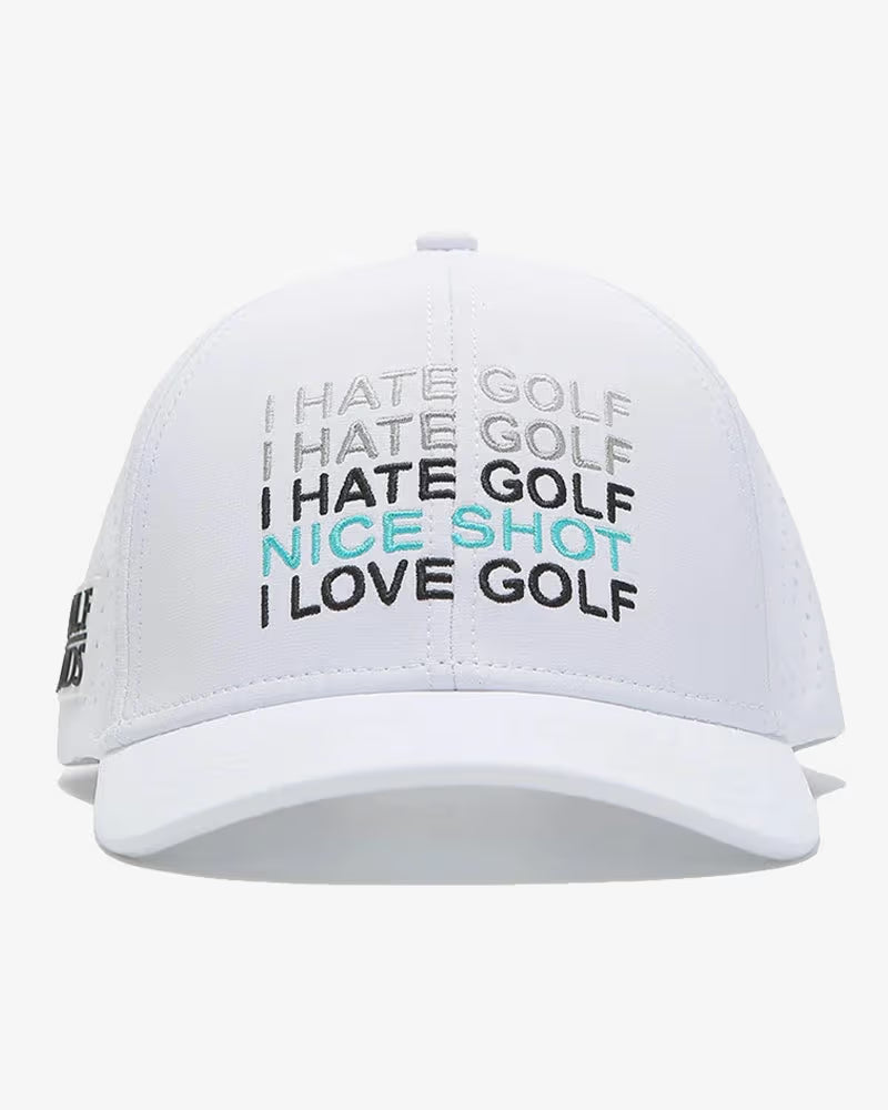 TOUR PRO I Hate Golf Hat in White with Curved Brim