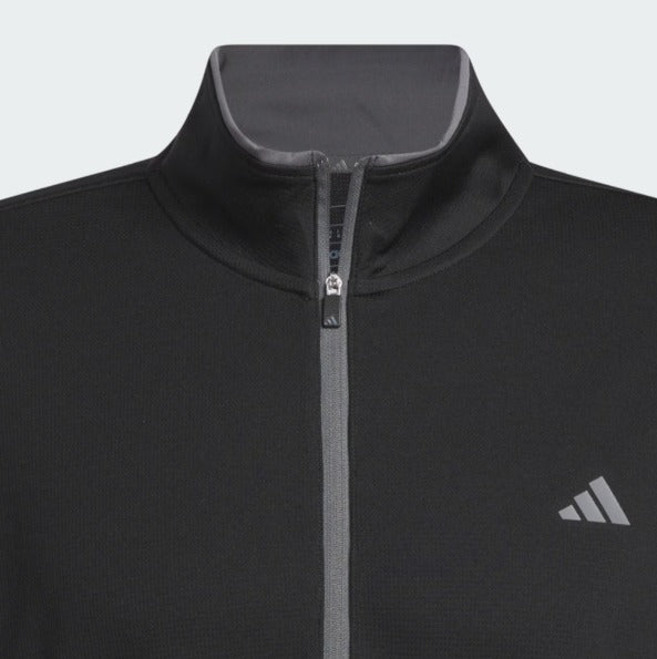 Adidas Sudadera Negra Liviana Con Medio Cierre