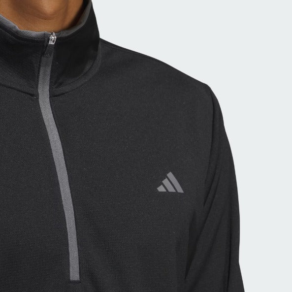 Adidas Sudadera Negra Liviana Con Medio Cierre