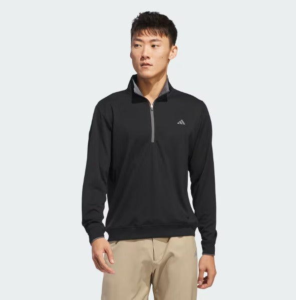 Adidas Sudadera Negra Liviana Con Medio Cierre