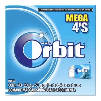 Goma de Mascar Wrigley's Orbit Mega 4's Sabor Menta 50 pzas